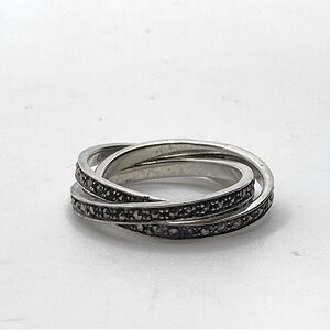 Vtg Sterling Silver & Maracasite Interlinked 3 Band Ring NF 925 / Sz 7.75